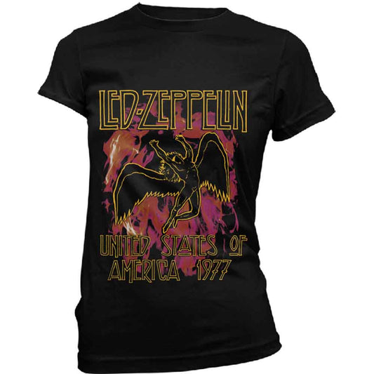 Led Zeppelin Black Flames Womens T Shirt
