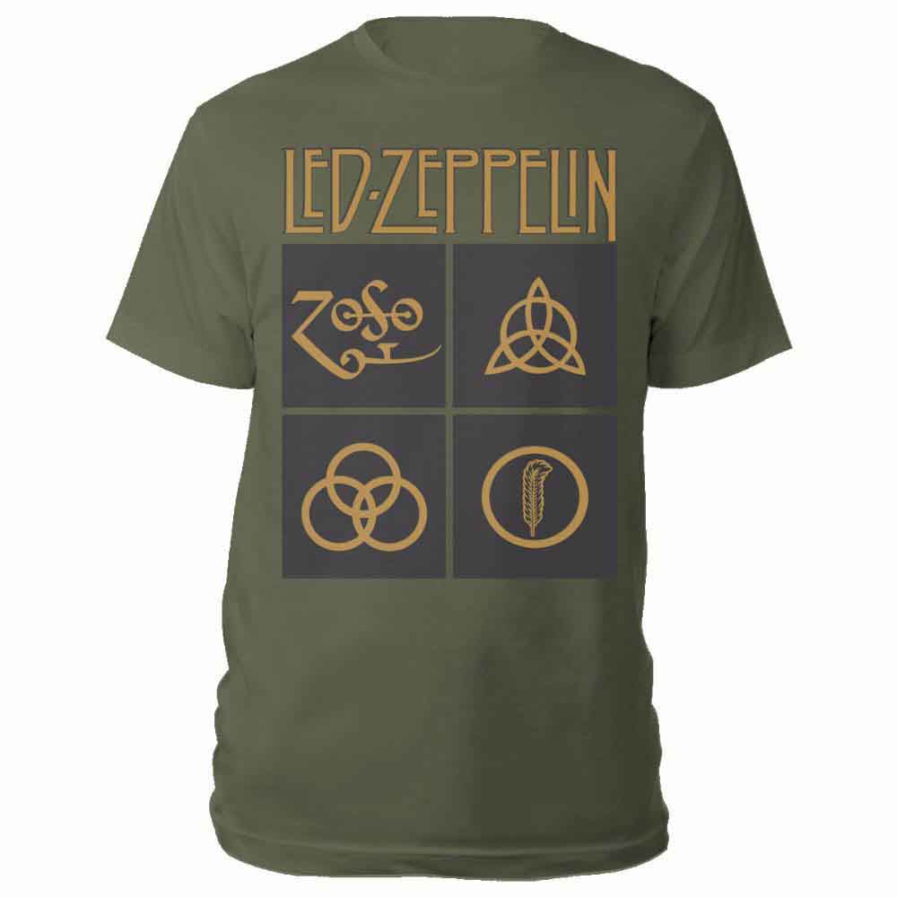 Led Zeppelin Gold Symbols in Black Square Mens T Shirt
