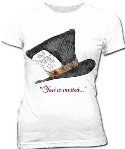 Mad Hatter You're Invited Juniors T Shirt