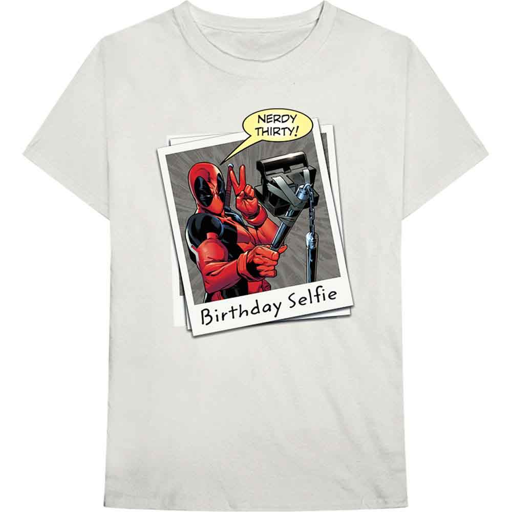 Marvel Comics Deadpool Birthday Selfie Mens T Shirt