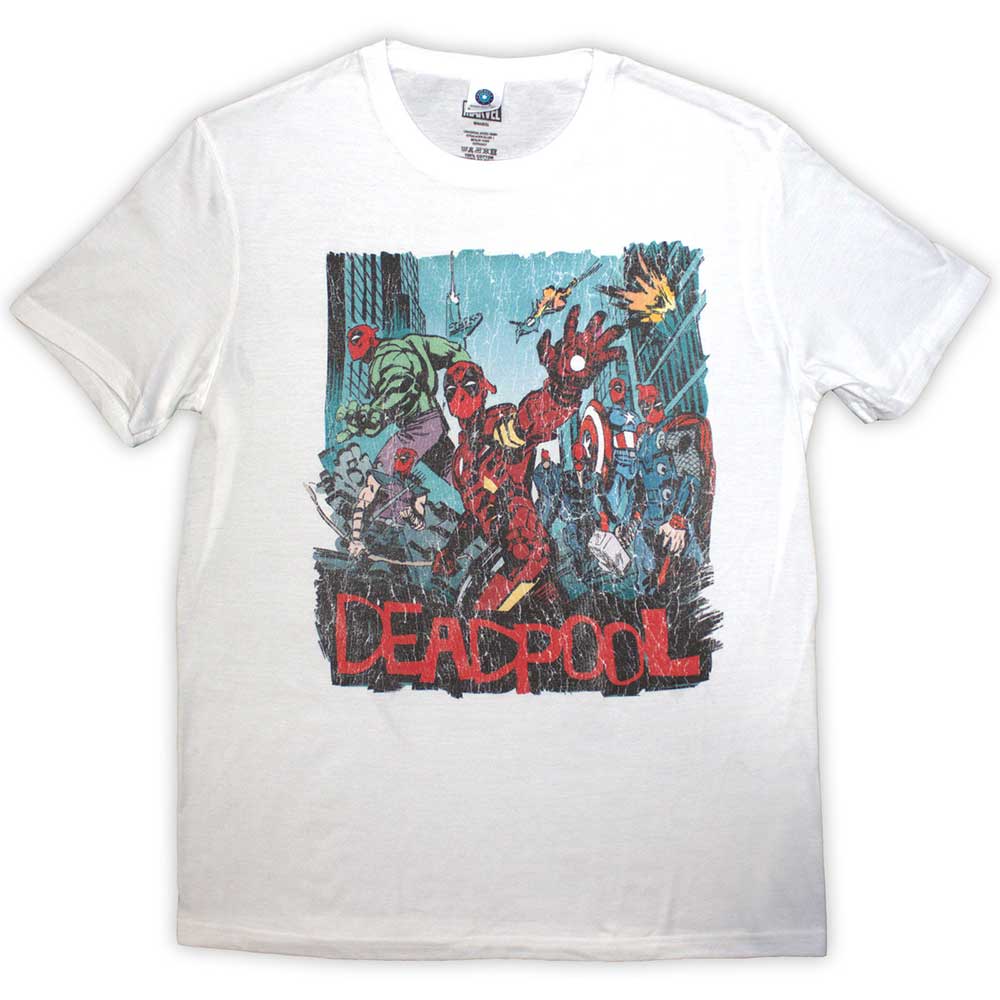Marvel Comics Deadpool Hero Scene Vintage Mens T Shirt
