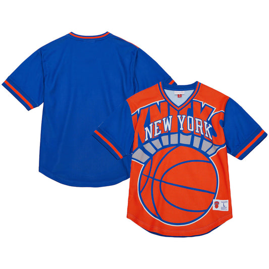 New York Knicks - Mitchell and Ness Orange Jumbotron 3.0 Mesh V-Neck Mens T Shirt
