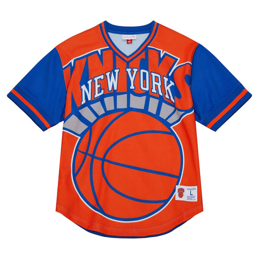 New York Knicks - Mitchell and Ness Orange Jumbotron 3.0 Mesh V-Neck Mens T Shirt