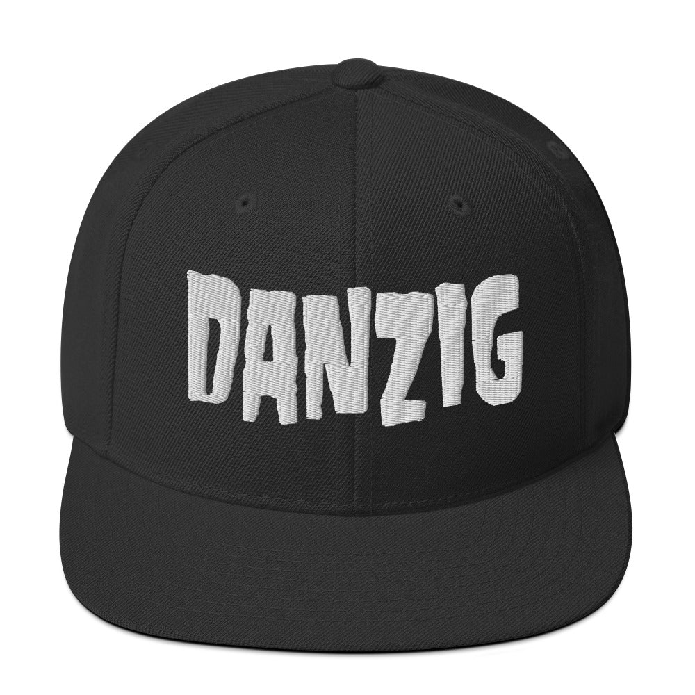 Danzig Classic Logo White Embroidered Snap Back Hat Black