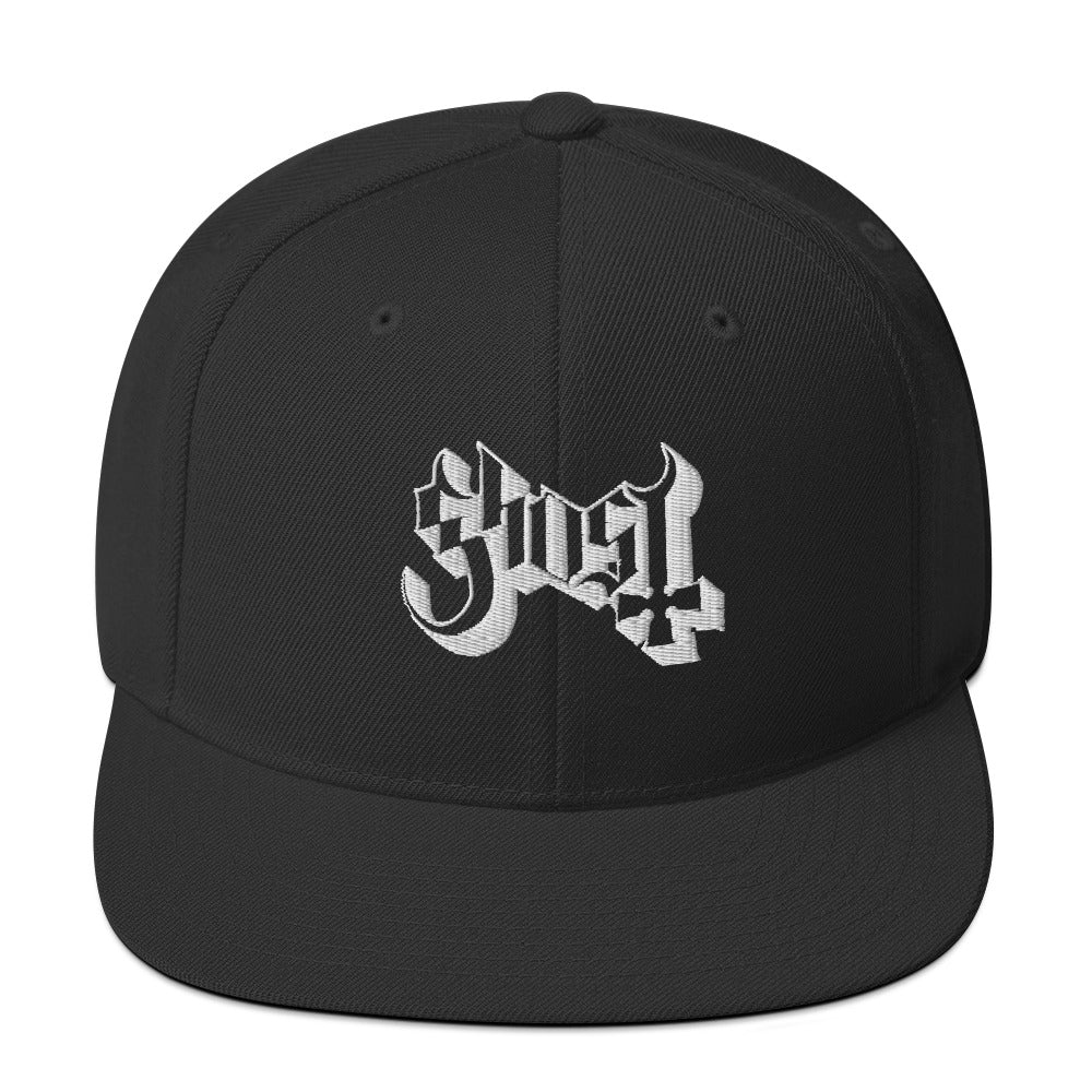 Ghost Classic Logo White Embroidered Snap Back Hat Black