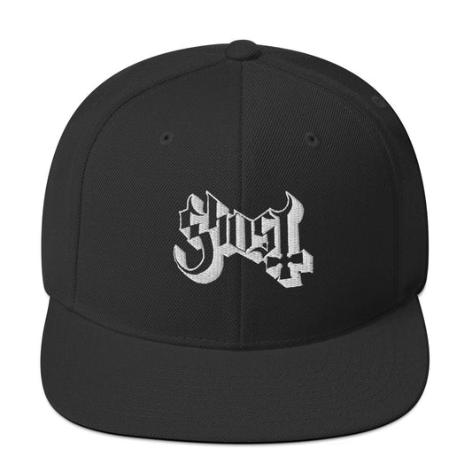 Ghost Classic Logo White Embroidered Snap Back Hat Black