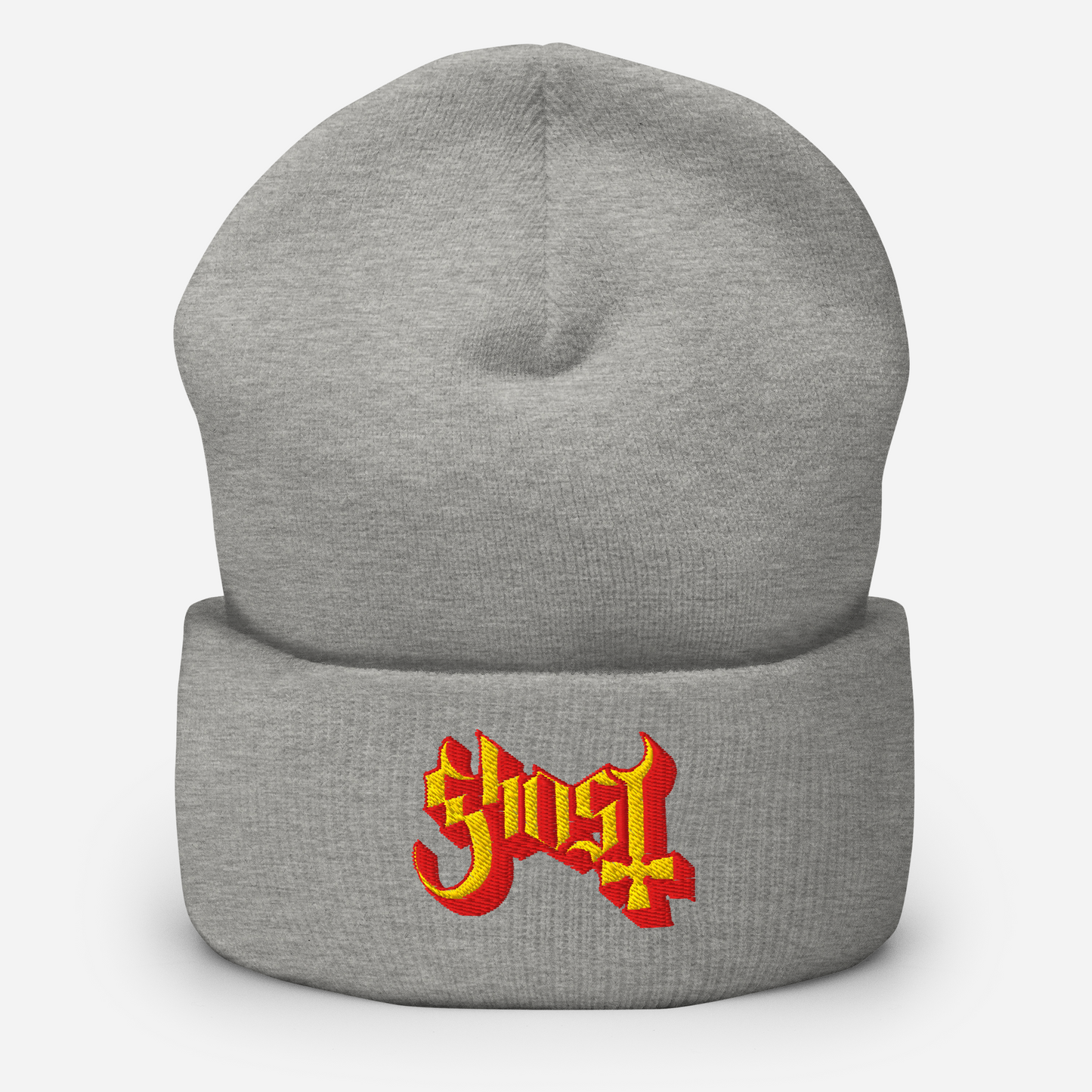 Ghost Embroidered Beanie Hat Grey