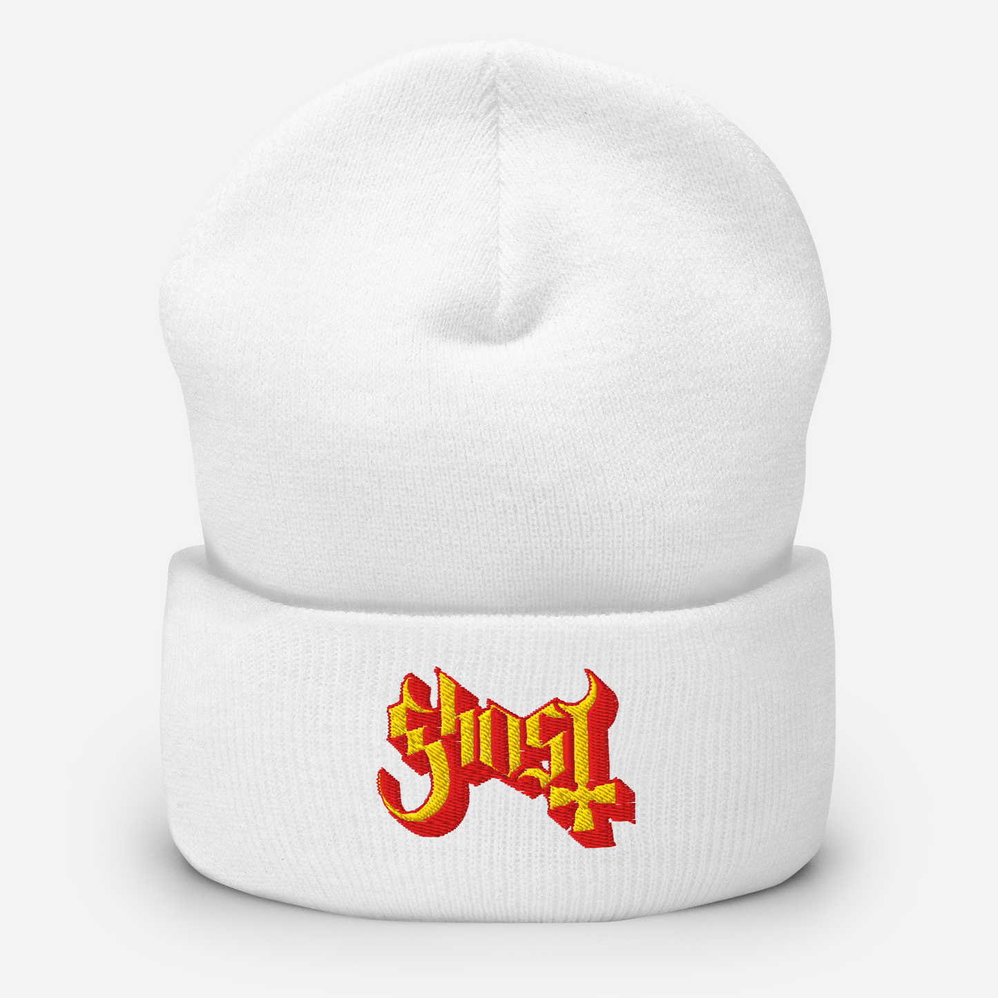 Ghost Embroidered Beanie Hat White