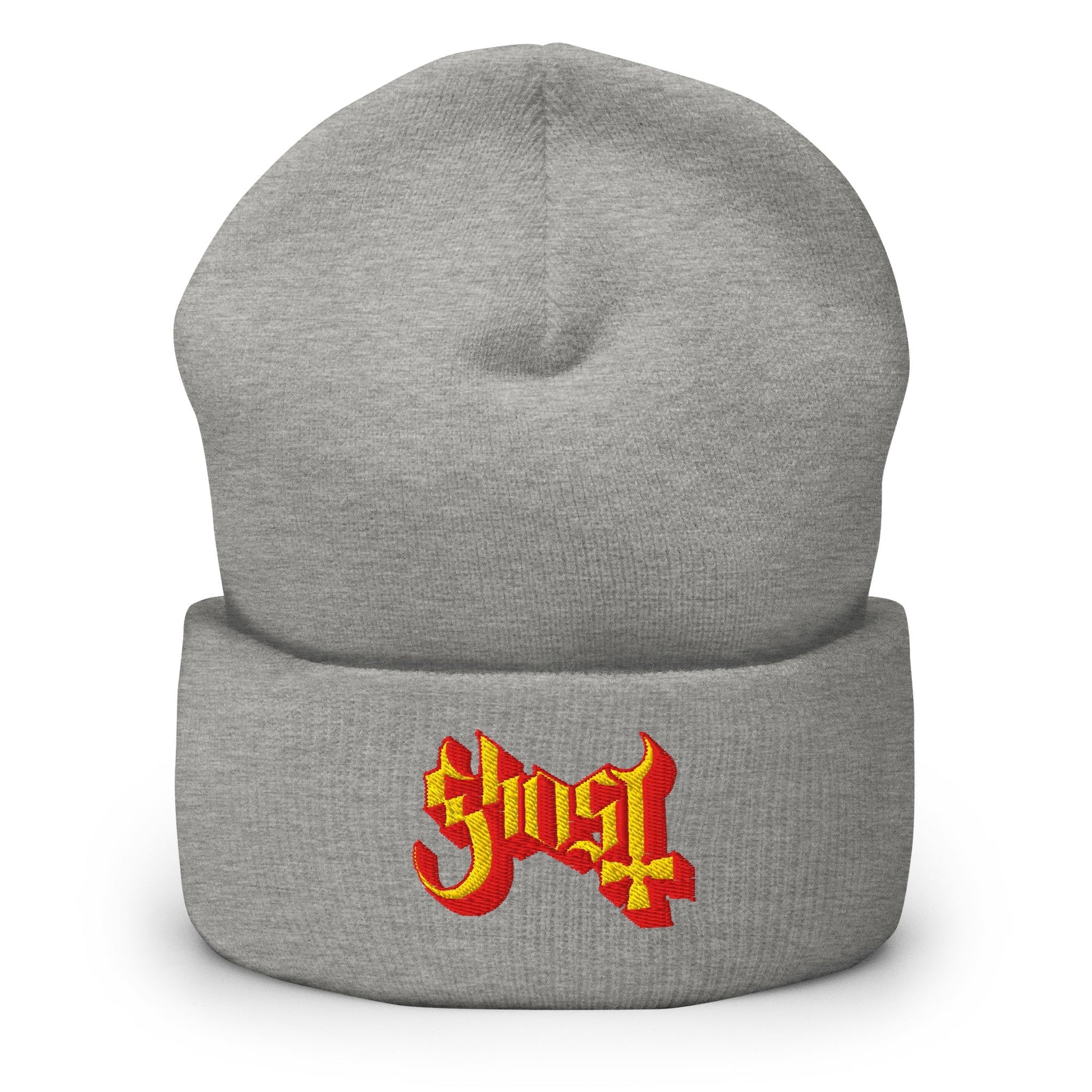 Ghost Embroidered Beanie Hat Grey