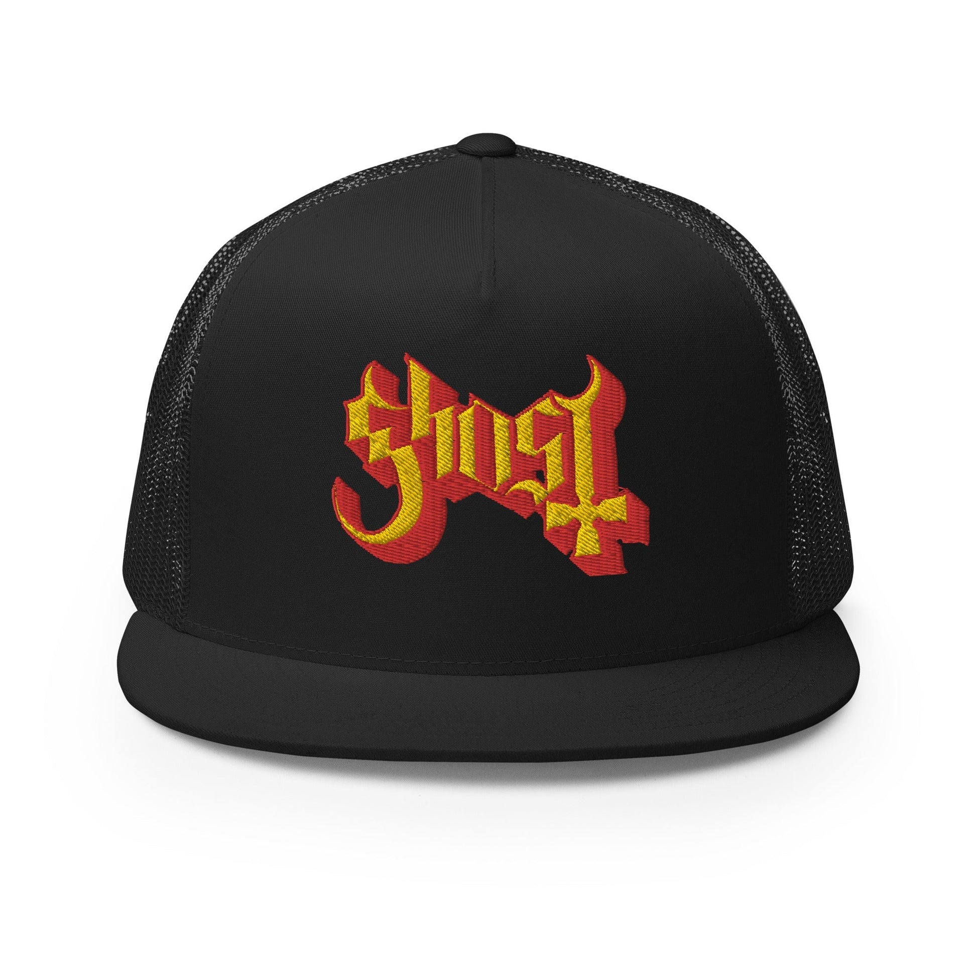 Ghost Embroidered Logo Trucker Hat Black
