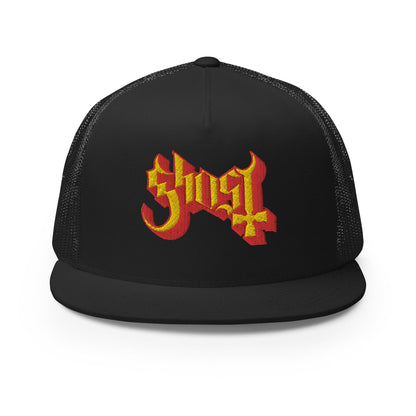 Ghost Embroidered Logo Trucker Hat Black