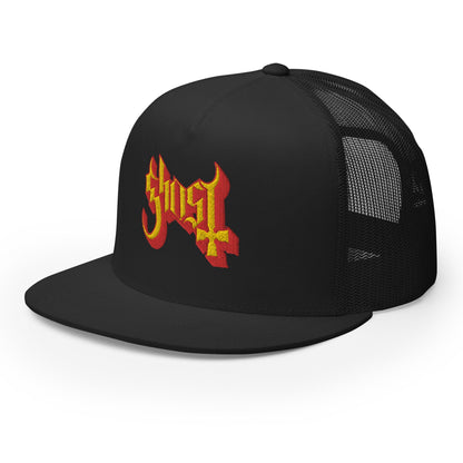 Ghost Embroidered Logo Trucker Hat Black