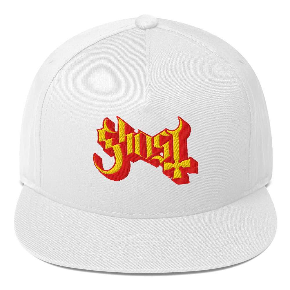 Ghost Logo Embroidered Snapback Hat White