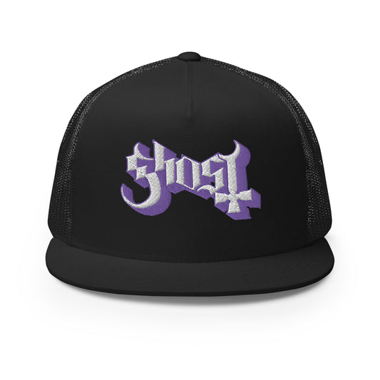 Ghost Purple Logo Embroidered Trucker Hat Black