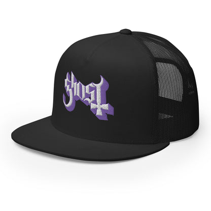 Ghost Purple Logo Embroidered Trucker Hat Black