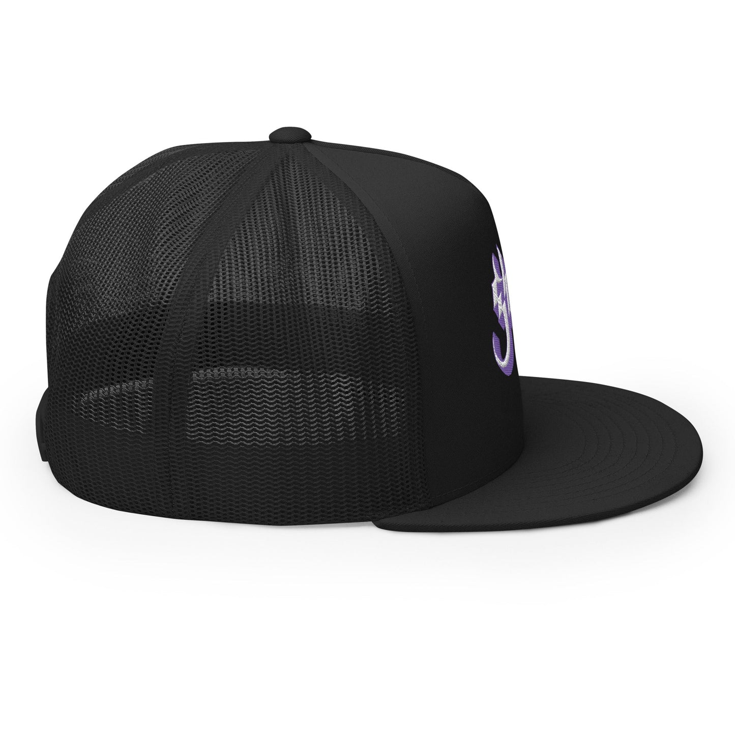 Ghost Purple Logo Embroidered Trucker Hat Black