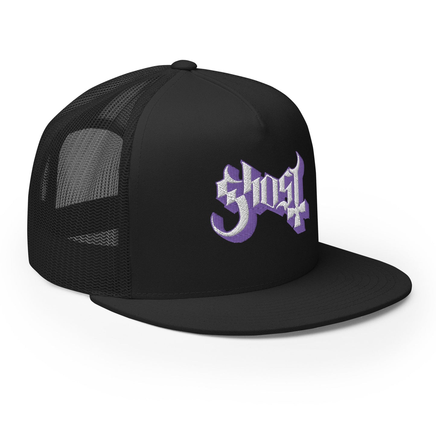 Ghost Purple Logo Embroidered Trucker Hat Black