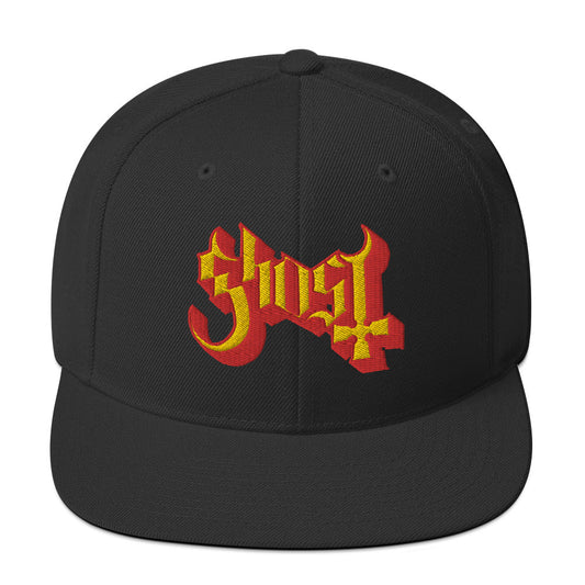 Ghost Yellow Logo Black Embroidered Snap Back Hat Black