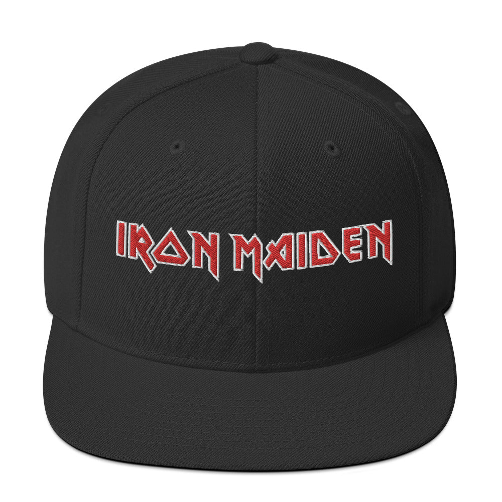 Iron Maiden Classic Logo Black Embroidered Snap Back Hat Black