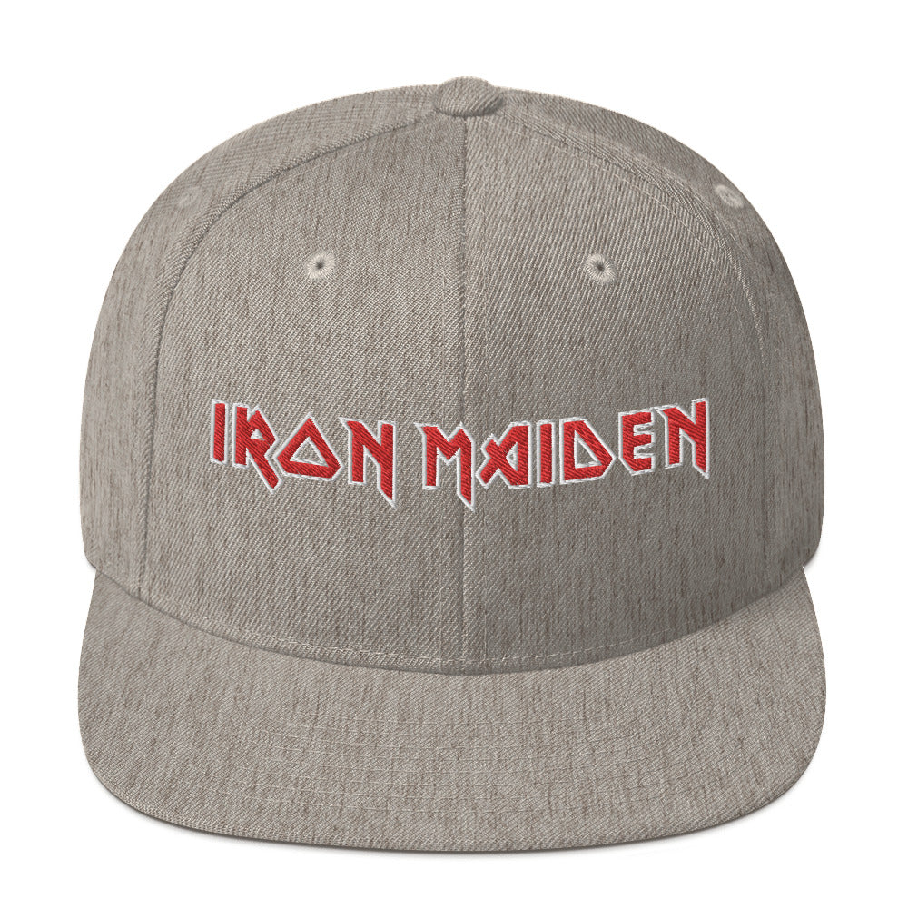 Iron Maiden Classic Logo Grey Embroidered Snap Back Hat Grey