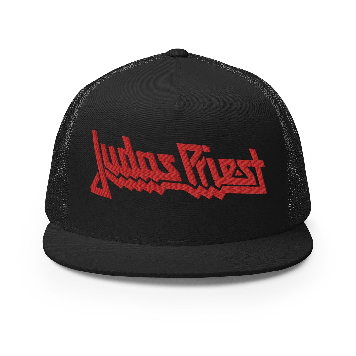 Judas Priest Electric Red Logo Embroidered Trucker Hat Black