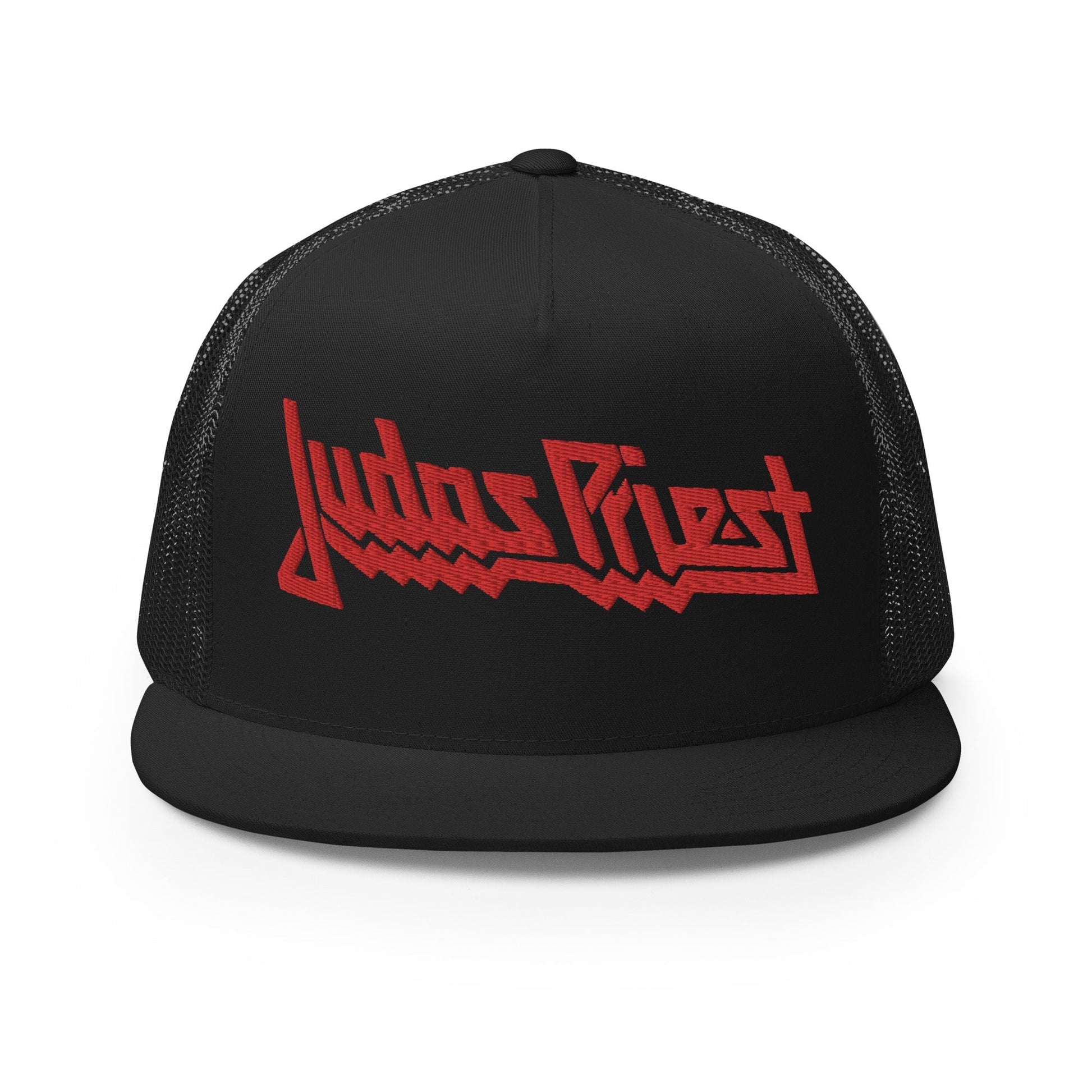 Judas Priest Electric Red Logo Embroidered Trucker Hat Black