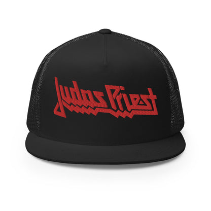 Judas Priest Electric Red Logo Embroidered Trucker Hat Black