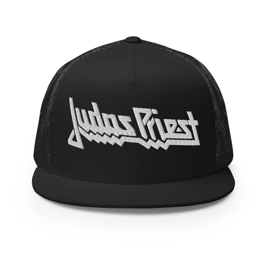 Judas Priest Electric White Logo Embroidered Trucker Hat Black