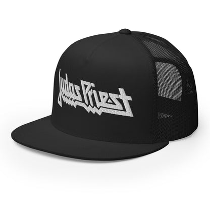 Judas Priest Electric White Logo Embroidered Trucker Hat Black