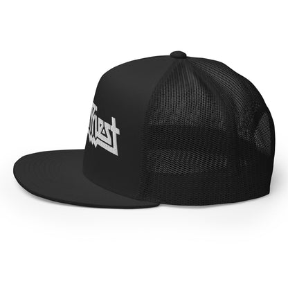 Judas Priest Electric White Logo Embroidered Trucker Hat Black