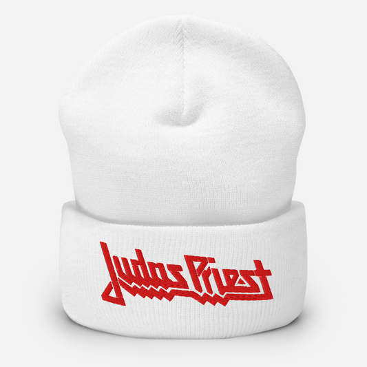 Judas Priest Embroidered Logo Beanie Hat White