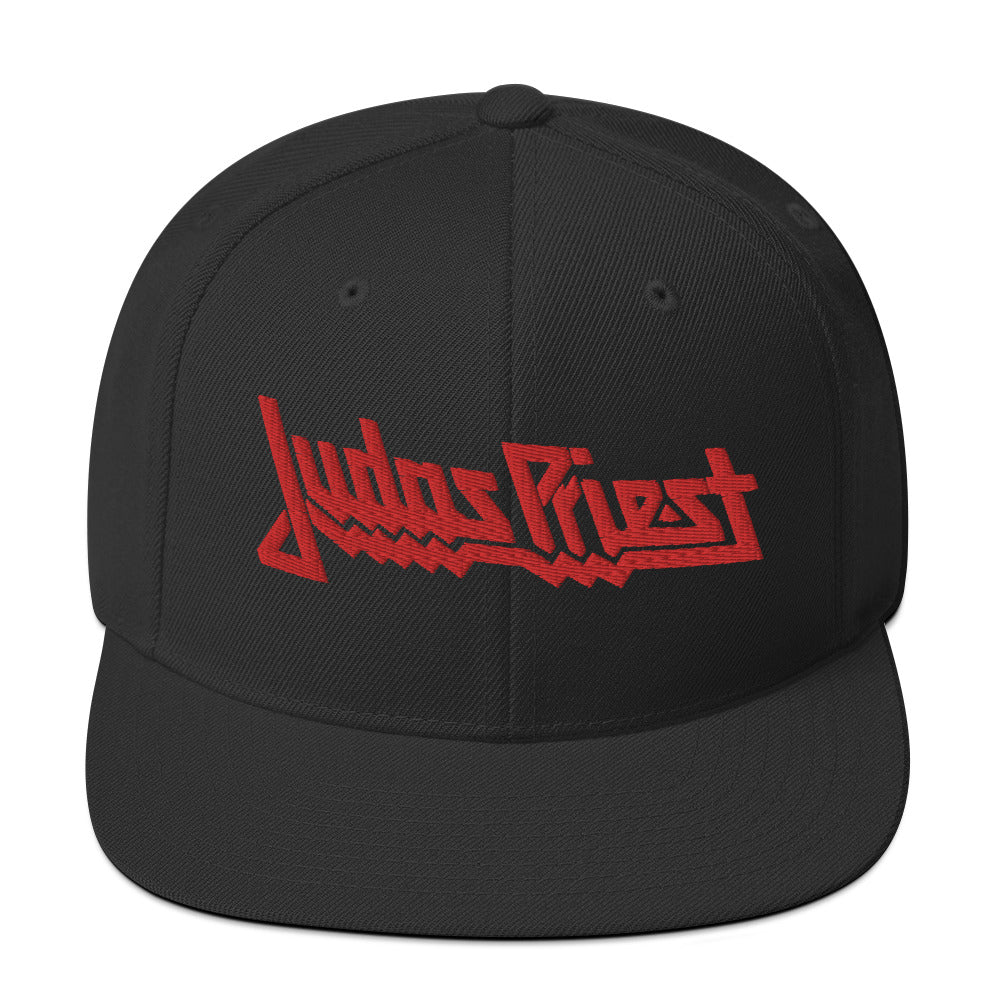 Judas Priest Red Logo Embroidered Snapback Hat Black