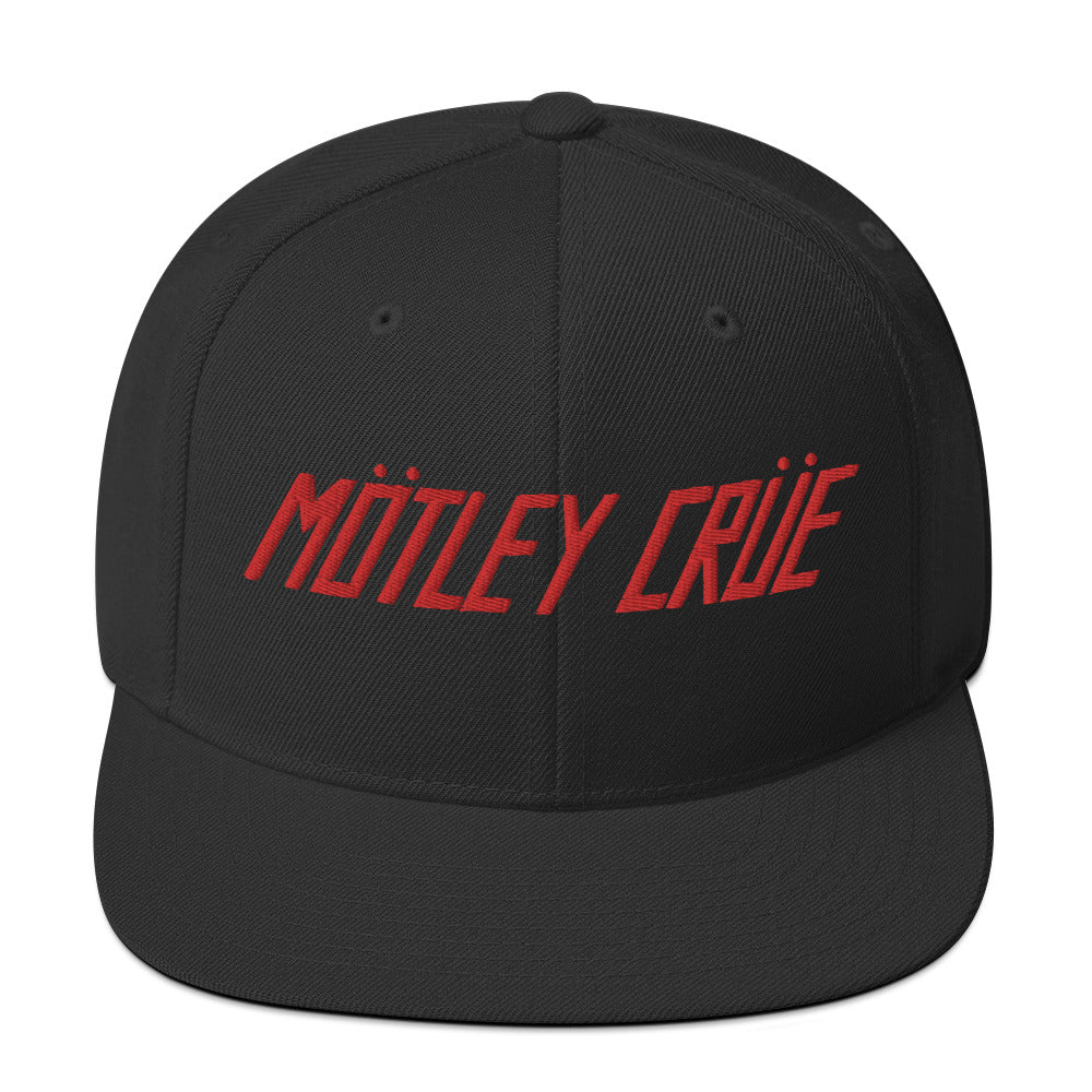 Motley Crue Classic Logo Red Embroidered Snap Back Hat Black