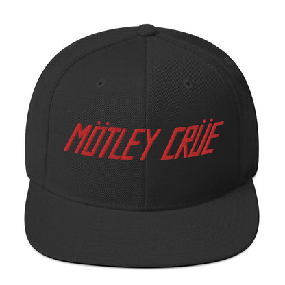 Motley Crue Classic Logo Red Embroidered Snap Back Hat Black