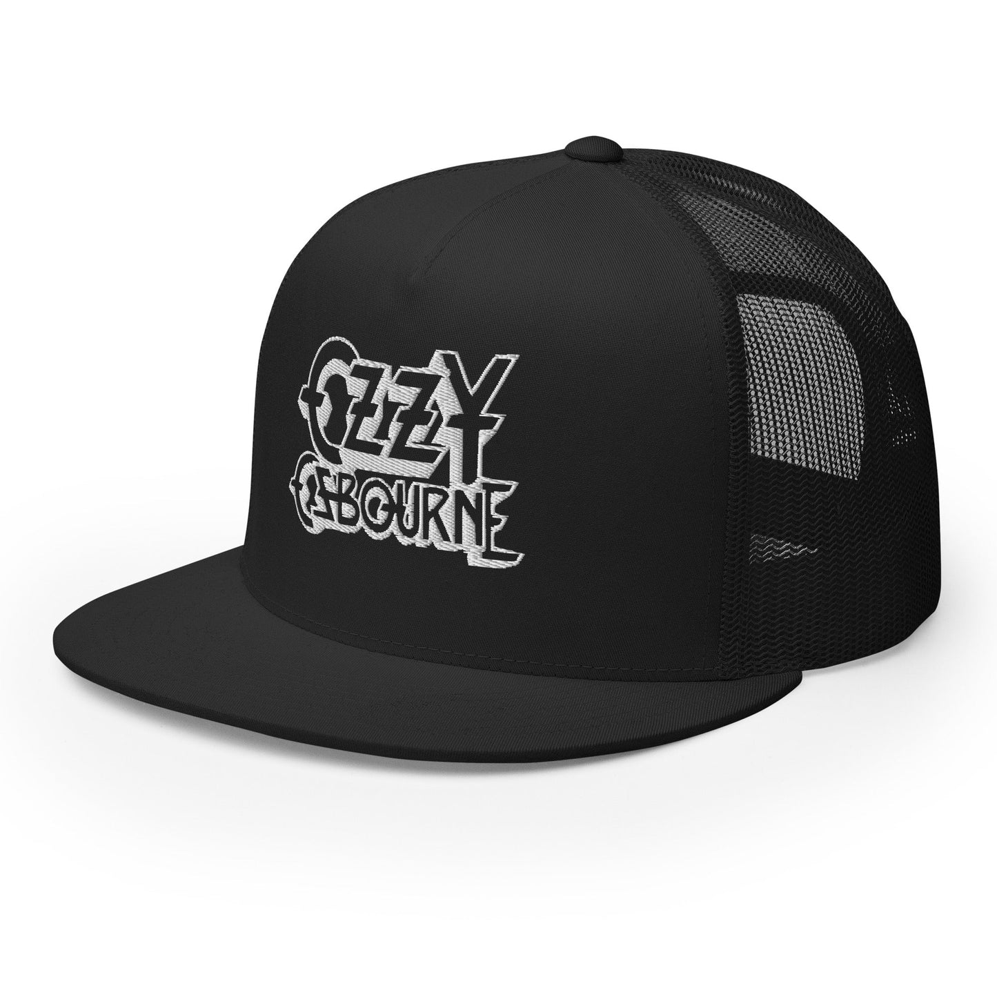 Ozzy Osborne White Logo Embroidered Trucker Hat Black
