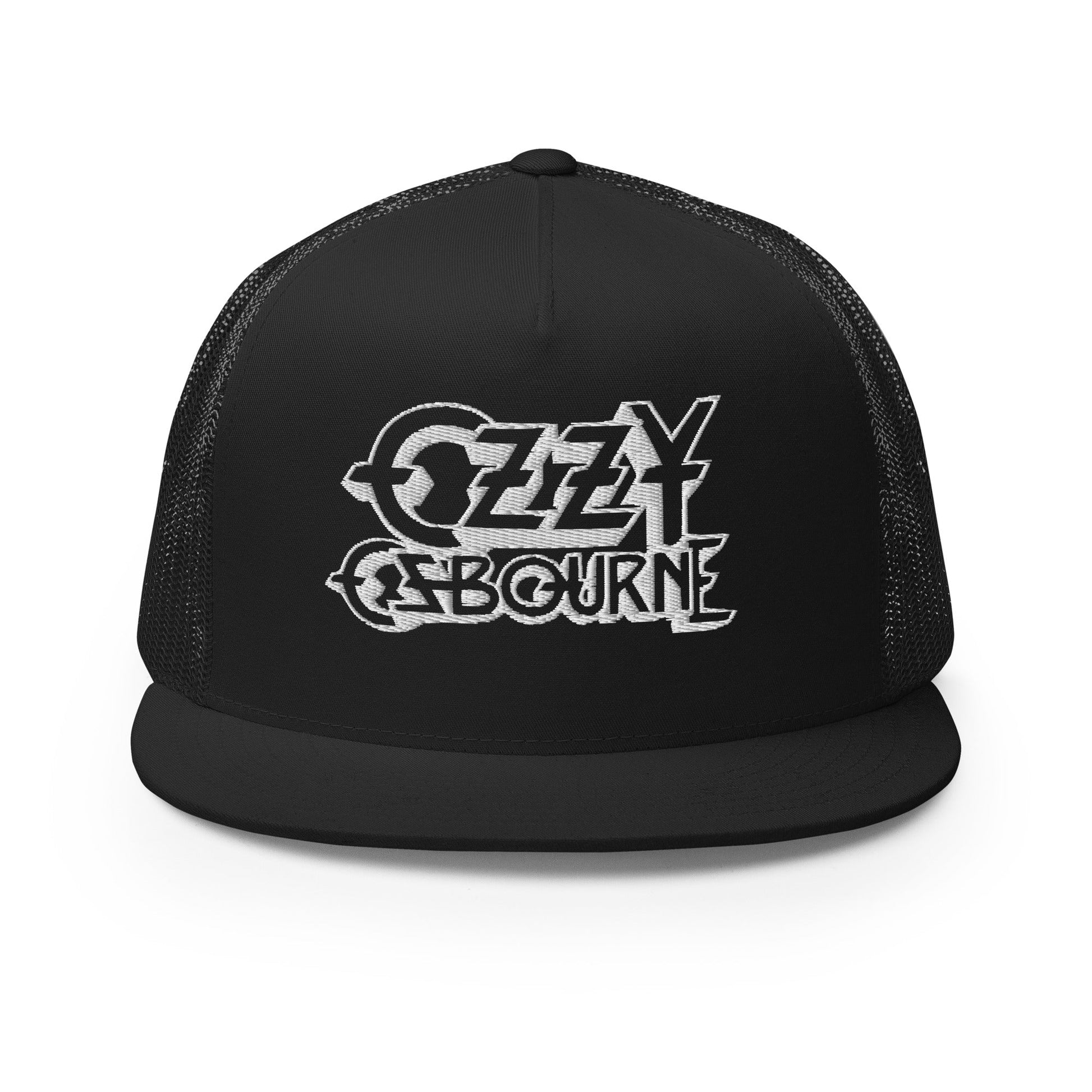 Ozzy Osborne White Logo Embroidered Trucker Hat Black