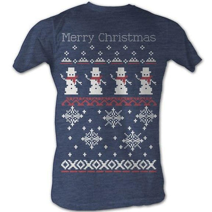 Merry Christmas Snowmen and Snowflakes 8-Bit Adult Navy T Shirt