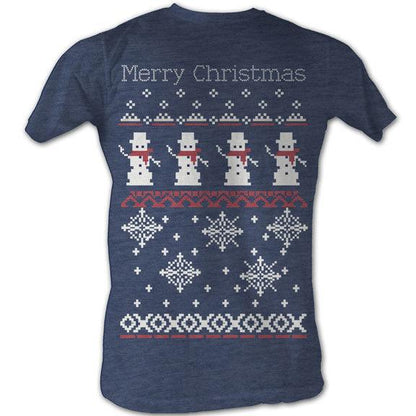 Merry Christmas Snowmen and Snowflakes 8-Bit Adult Navy T Shirt