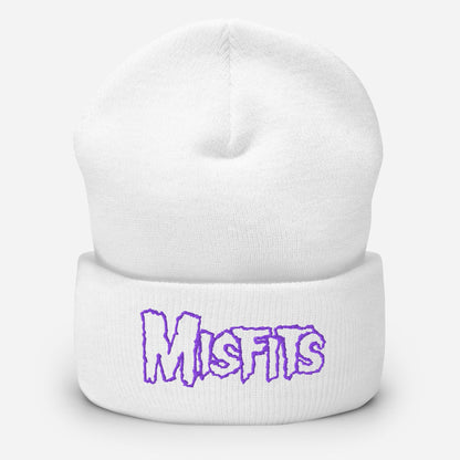 Misfits - Purple on White Cuffed HD Embroidered Beanie Hat