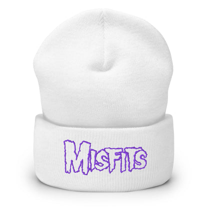 Misfits - Purple on White Cuffed HD Embroidered Beanie Hat