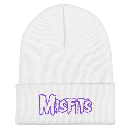Misfits - Purple on White Cuffed HD Embroidered Beanie Hat