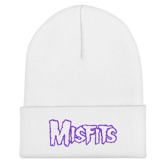 Misfits - Purple on White Cuffed HD Embroidered Beanie Hat