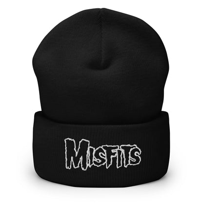 Misfits - White on Black Cuffed HD Embroidered Beanie Hat