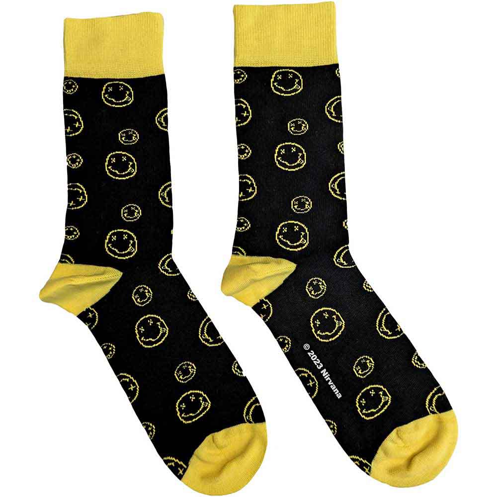 Nirvana Outline Happy Faces Socks Black