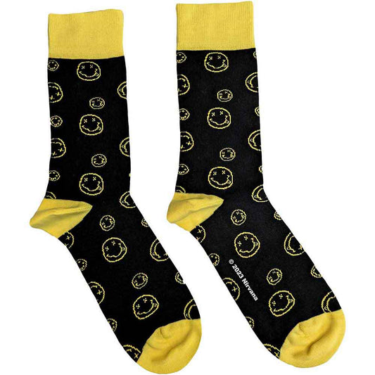 Nirvana Outline Happy Faces Socks Black
