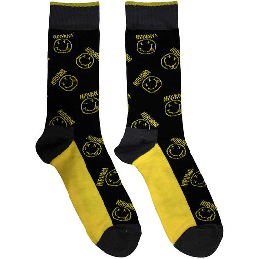 Nirvana Smiley & Logo Stripes Socks Grey