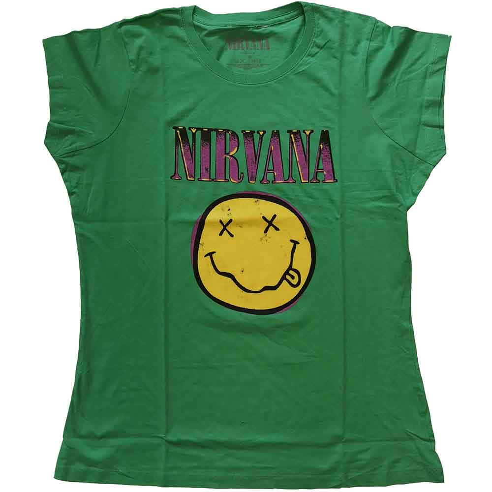 Nirvana Xerox Happy Face Pink Womens T Shirt