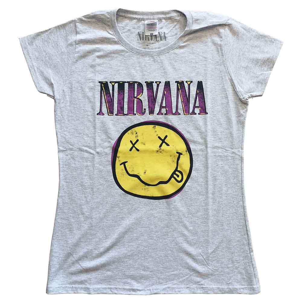 Nirvana Xerox Happy Face Pink Womens T Shirt