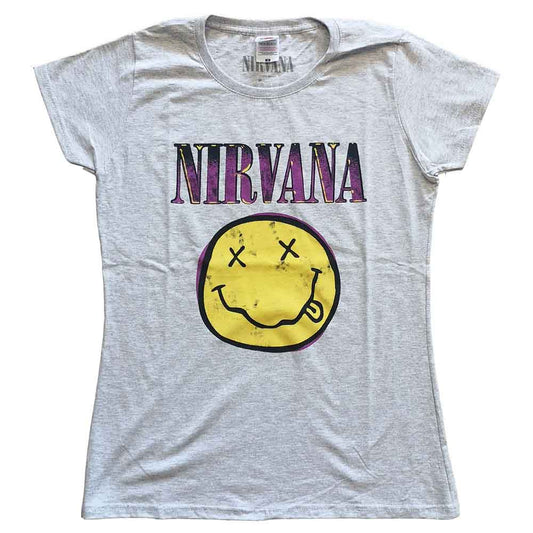 Nirvana Xerox Happy Face Pink Womens T Shirt