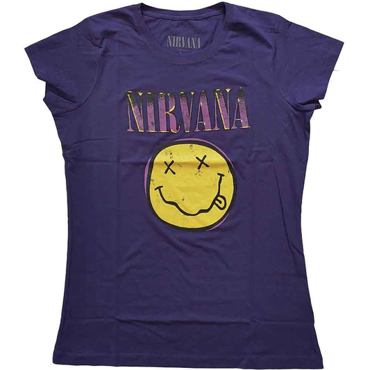 Nirvana Xerox Happy Face Pink Womens T Shirt